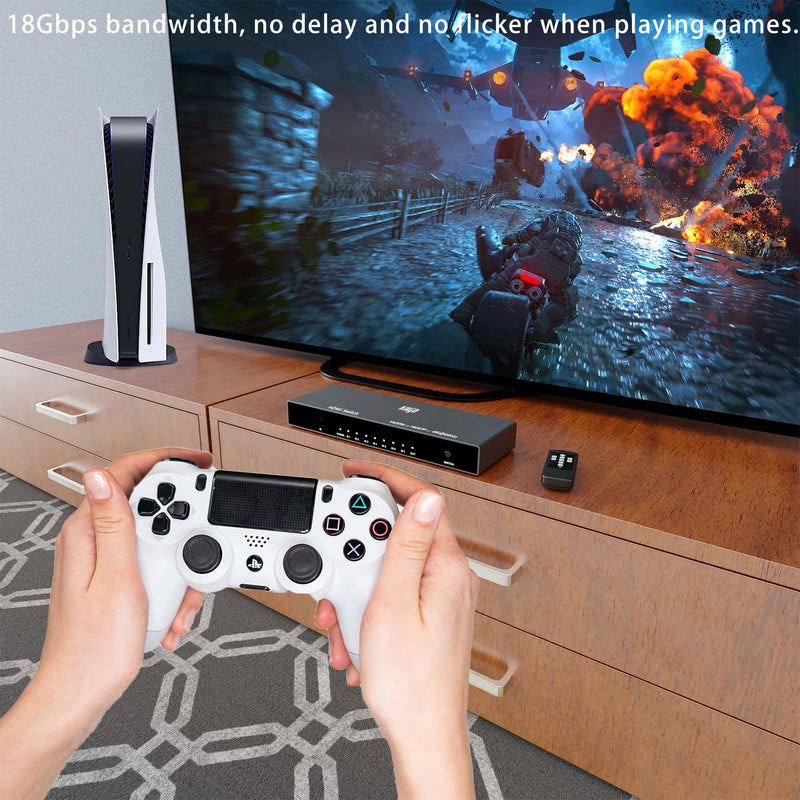 KAGO Hdmi Switch 7 in 1 Out - 4K HDMI Selector Box with Remote,18Gbps HDMI 2.0 HDR HDCP 3D,Support 4K@60Hz 2160p 1080p Premium Quality Auto Switcher Hub for PS4/5 Xbox Apple TV, Nintendo(Tech Grey) 7 p