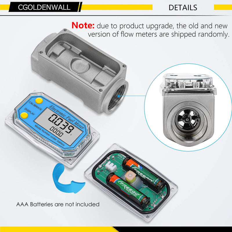CGOLDENWALL Turbine Flow Meter Digital Fuel Flowmeter with FNPT Inlet/Outlet, 1inch Flow Meter for Water Diesel Kerosene Gasoline, 2.5-26GPM /9-100LPM (1 inch) 1 inch