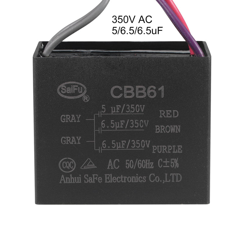 uxcell Ceiling Fan Capacitor CBB61 5/6.5/6.5uF 350V AC 5 Wires Metallized Polypropylene Film Capacitor 58x49x35mm for Electric Fan Pump Motor Generator 2Pcs