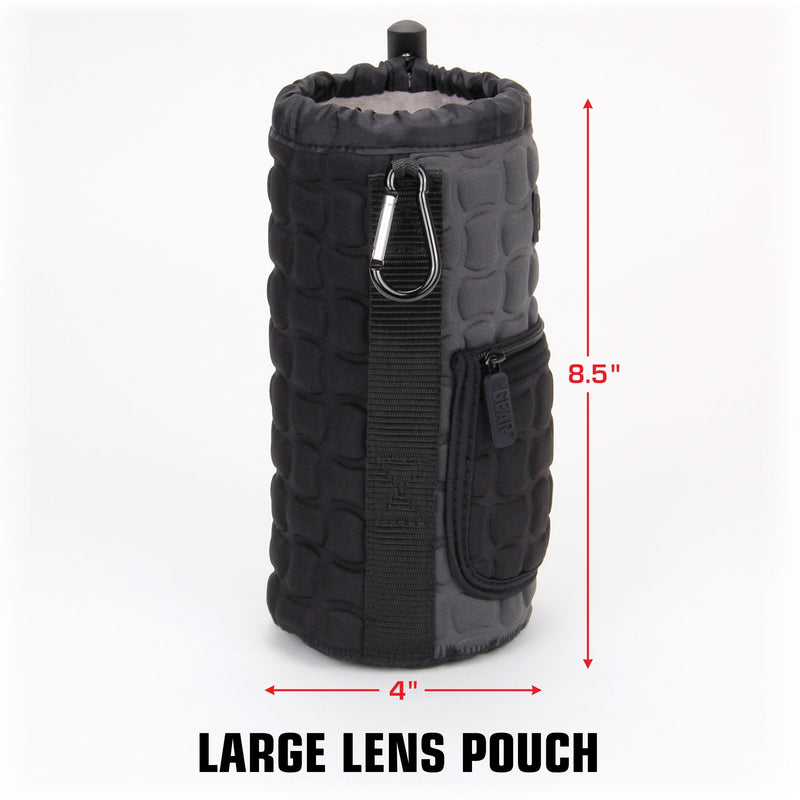 USA GEAR FlexARMOR-X Large Lens Case Pouch with Deluxe Padded Neoprene Protection - Holds Lens up to 70-300mm with Drawstring Opening, Built-in Carabiner Clip, Reinforced Belt Loop and Zippered Pocket Black and Gray