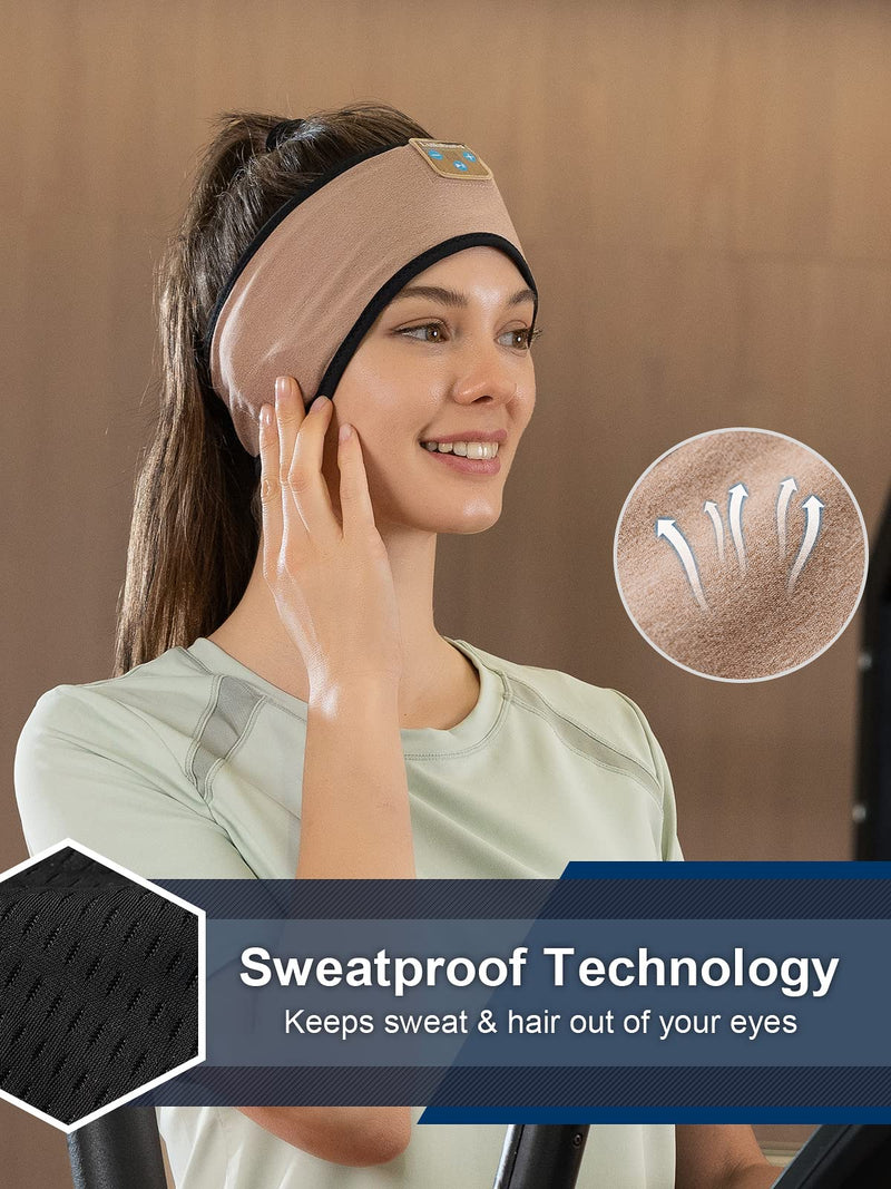 Lullaband Sleep Headphones Bluetooth Headband, Soft Elastic Comfortable Sleep Headband, Headband Headphones with Ultra-Thin HD Stereo Speakers Perfect for Sleeping,Yoga,Insomnia, Air, Meditation Desert