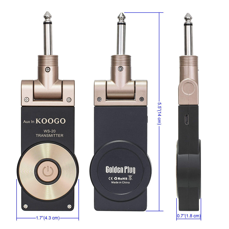 Koogo Wireless Guitar System 2.4GHz Digital Transmitter Receiver for Electric Musical Instrument To Amp with Rechargable Li-Battery USB Cable Wireless System