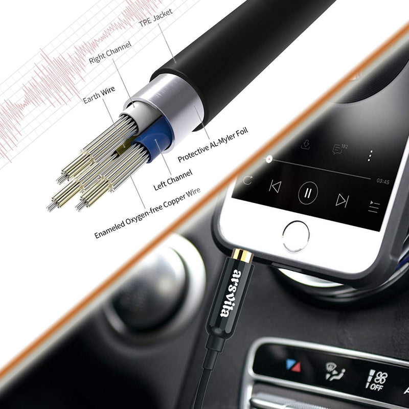 Arsvita Car audio aux cassette adapter, 3.5 MM auxillary cable Tape Adapter