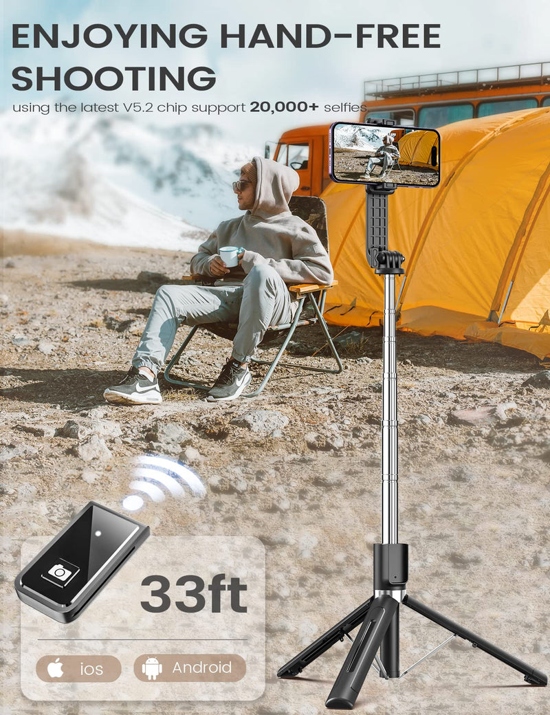 Selfie Stick Tripod with Remote, ANXRE 50" Portable 5 in 1 Selfie Stick Phone Tripod, Wireless Selfie Stick Tripod for Cell Phone Compatible with iPhone 14/13 Pro Max Gopro Android DJI (Black) Black [Reinforced Stability Tripod＆50" Extra Long]