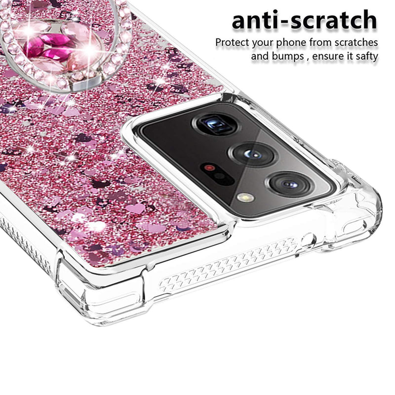 U/D Samsung Galaxy Note 20 Ultra Case,Creativity Clear Quicksand Glitter Flowing Liquid Floating Soft TPU Case w/Stand Bling Diamond Sparkle Phone Cover for Samsung Galaxy Note 20 Ultra LSZ Rose Gold