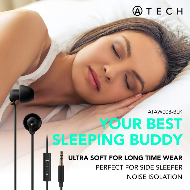 ATECH Ultra Flexible Silicon Sleeping Earbuds with Microphone Earplugs for Sleeping, Insomnia, Snoring, Air Travel, Relaxation, ASMR (Type 1 (S/M), White) Type 1 (S/M)