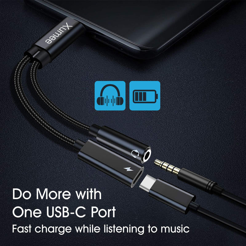 USB Type C to 3.5mm Headphone and Charger Adapter,2-in-1 USB C to Aux Audio Jack Hi-Res DAC and Fast Charging Dongle Cable Cord Compatible with Pixel 4 3 XL, Galaxy S21 S20 S20+ Plus Note 20 (Black) Black