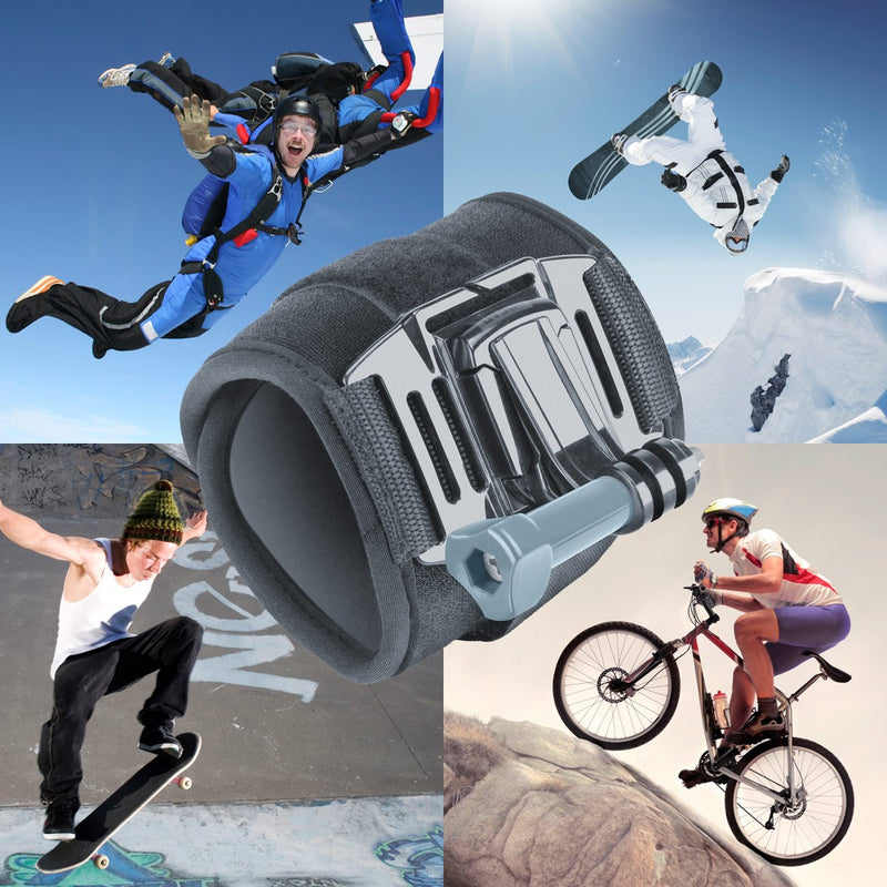 Wrist Strap Band Style GoPro Action Camera Mount w/ 2-Point Neoprene Strap , J Hook and Tripod Adapter by USA Gear - Works With GoPro HERO6 BLACK , HERO5 Black/Session , YI 4K , AKASO EK7000 & More