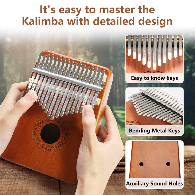 Haton Kalimba, 17 Keys Thumb Piano With Study Instruction and Tune Hammer, Portable Mbira Africa Wood Finger Piano, Easy to Learn Music Instrument Gift for Kids Adult Beginners