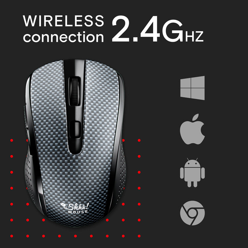 Silent Portable Wireless Shhhmouse i440 – Mouse with USB Receiver – Multi-Surface Operations – 3 DPI Levels of Sensitivity – Cordless Works with Laptops Computer Mac PC [Gray & Black] Gray & Black
