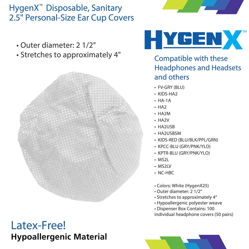 [AUSTRALIA] - HamiltonBuhl HygenX Sanitary Ear Cushion Covers (2.5"" White, 50 Pairs) - for On-Ear Headphones & Headsets (HygenX25) 