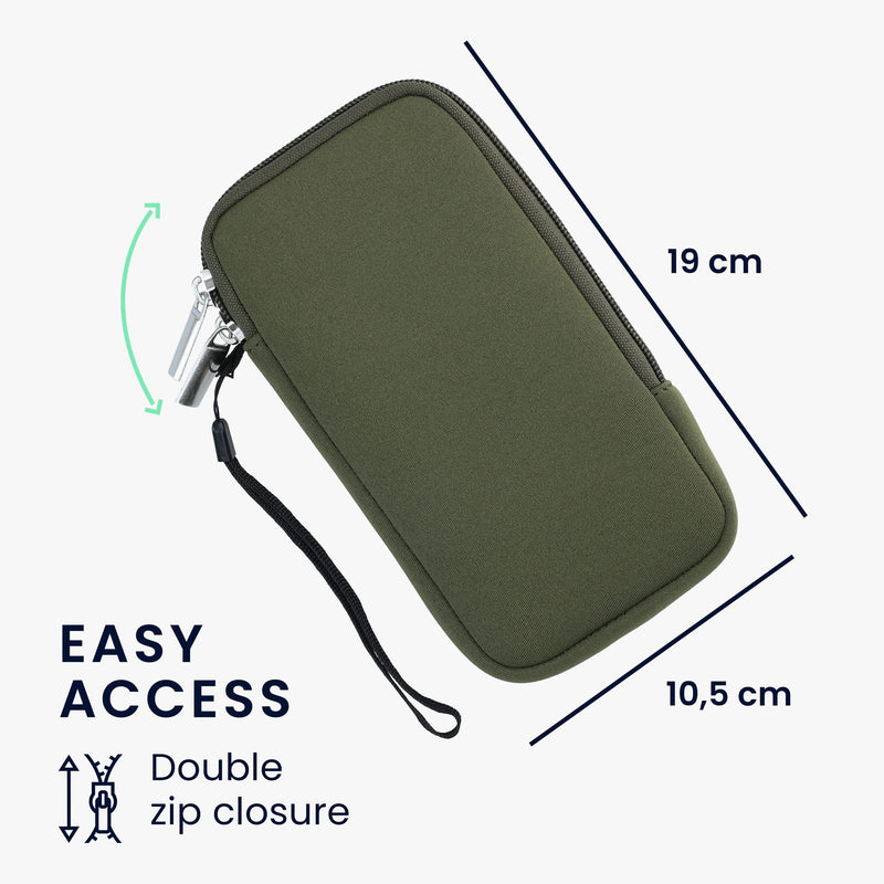 [AUSTRALIA] - kwmobile Neoprene Phone Pouch Size XL - 6.7/6.8" - Universal Cell Sleeve Mobile Bag with Zipper, Wrist Strap - Olive Green XL - 6,7/6,8" 