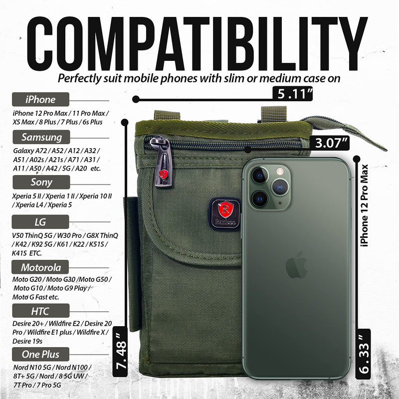 Ranboo Samsung Galaxy S22 Ultra Case with Belt Clip, Belt Pouch for iPhone 13 Pro Max 12 Pro Max Note 20 Ultra S8 Holster, Nylon Cell Phone Bag Men Crossbody Purse Pen Holder Shoulder Strap (Green) Armygreen
