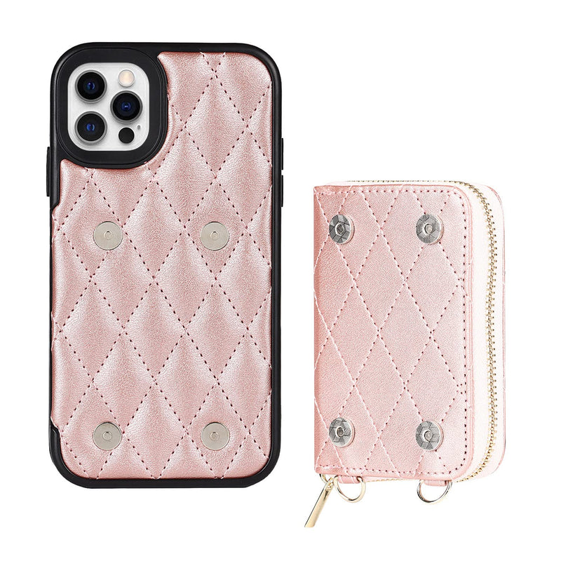 Jaorty Crossbody Detachable 2 in 1 Wallet Case for iPhone 12 and iPhone 12 Pro,Crossbody Case with Zipper Card Holder Bag Wrist Strap Lanyard Purse Compatible with iPhone 12/12 Pro 6.1 inch,Rosegold RoseGold