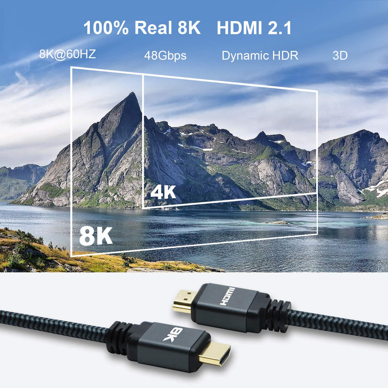 8K HDMI Cable, 3ft 3 Pack 48Gbps High Speed HDMI 2.1 Cable, Nylon Braided Supports 8K, 10K, 5K, 4K, 2K, Real 8K@60Hz, 4K@120Hz, HDCP 2.2, Dynamic HDR, eARC, HDMI 2.1 Cord for TV, Monitor (3ft 3 Pack) 3 Feet (3-Pack)