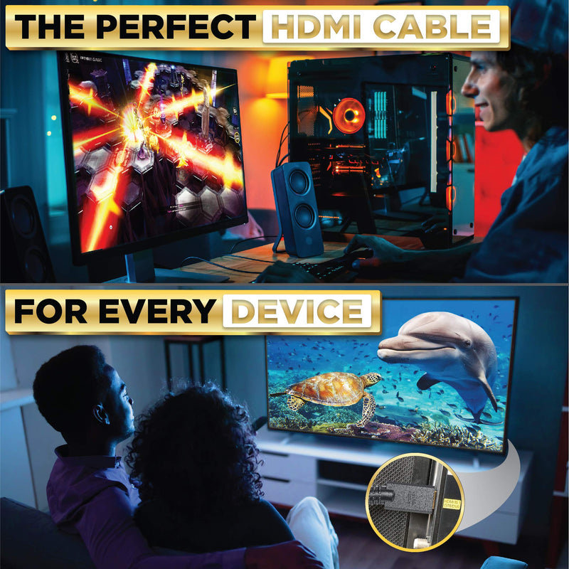 PowerBear 4K HDMI Cable 1 ft | High Speed, Braided Nylon & Gold Connectors, 4K @ 60Hz, Ultra HD, 2K, 1080P & ARC Compatible | for Laptop, Monitor, PS5, PS4, Xbox One, Fire TV, Apple TV & More 1 Foot