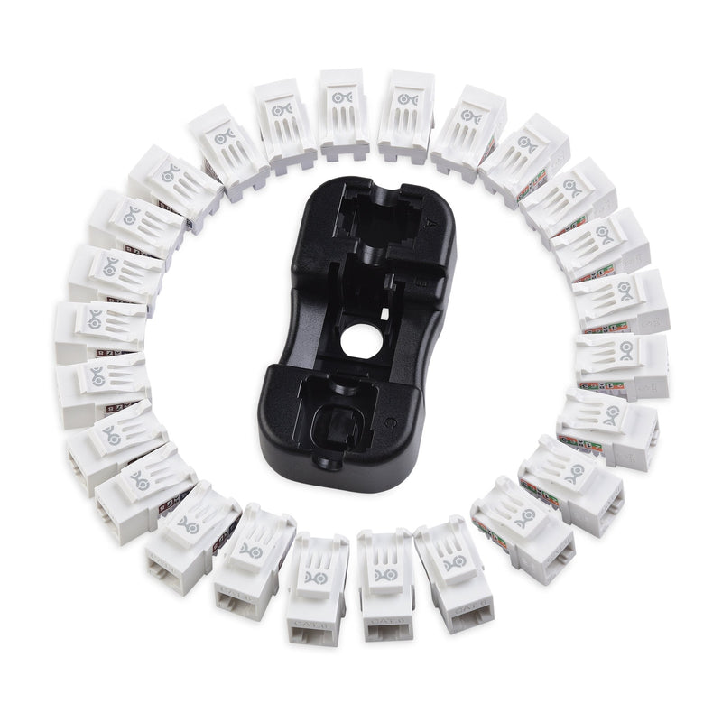 Cable Matters UL Listed 25-Pack Slim Profile 90 Degree Cat 6, Cat6 RJ45 Keystone Jack with Keystone Punch Down Stand in White (Model 180070)