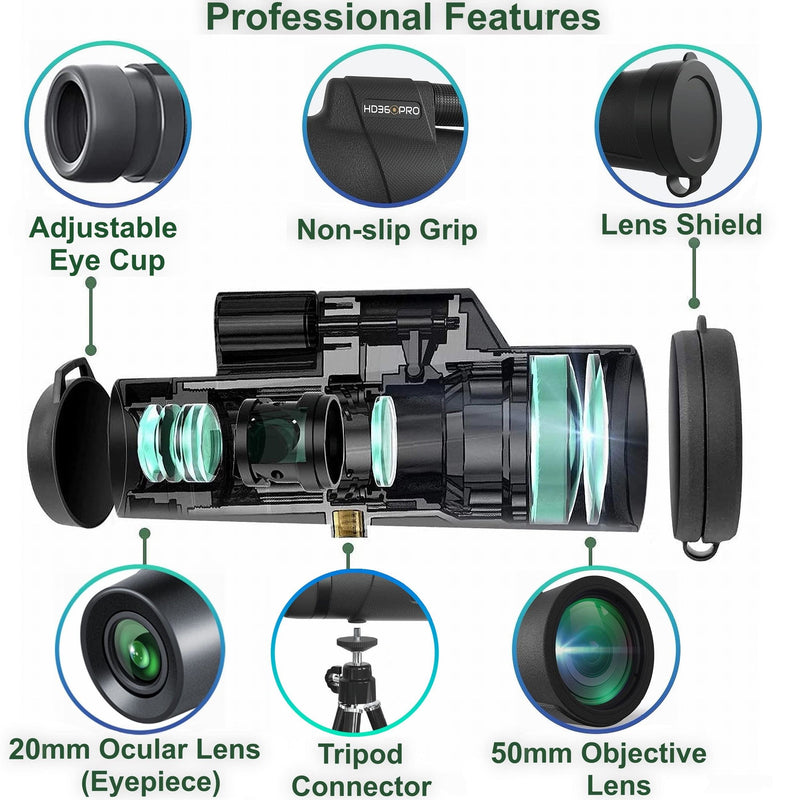 [AUSTRALIA] - Monocular Telescope 12X50 Outdoor Telescope with Smartphone Adapter for Stargazing, Birdwatching, Hunting, Dust-Proof, Waterproof HD Monocular for adults with Phone Holder and Metal Tripod By hd360pro 
