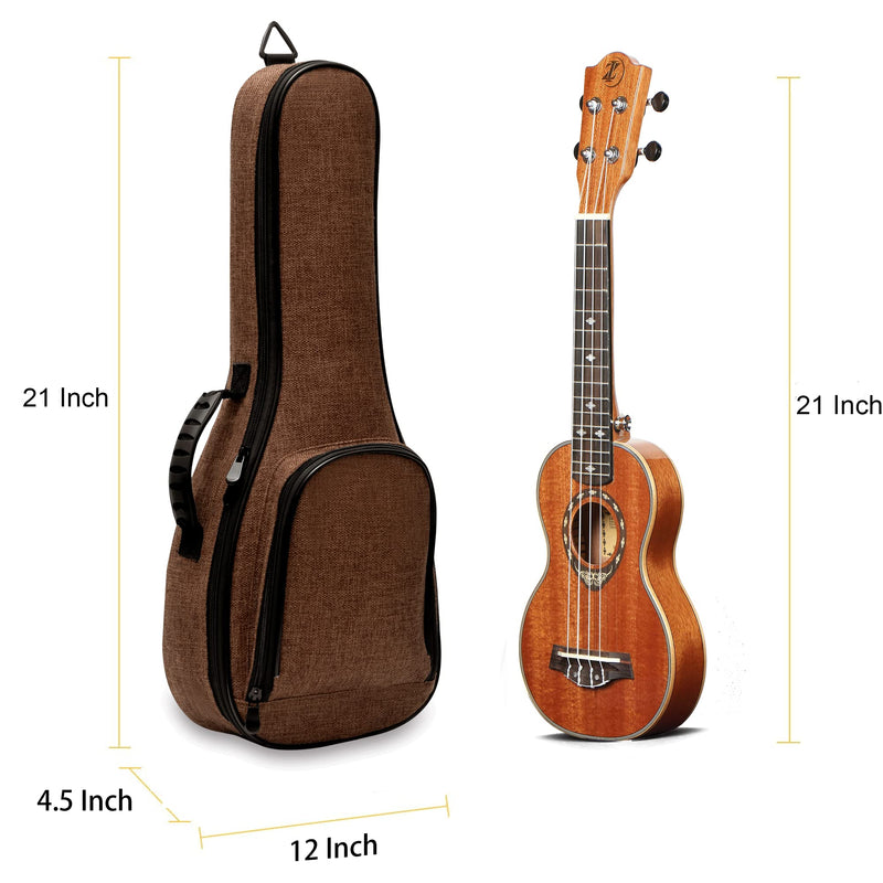 Deviser 21 Inch Ukulele case 0.5 Inch Padded Sponge wrinkleproof linen fabric ukelele case Soprano ukulele gig bag with 3 Felt picks Brown 21 Inch Soprano ukele bag