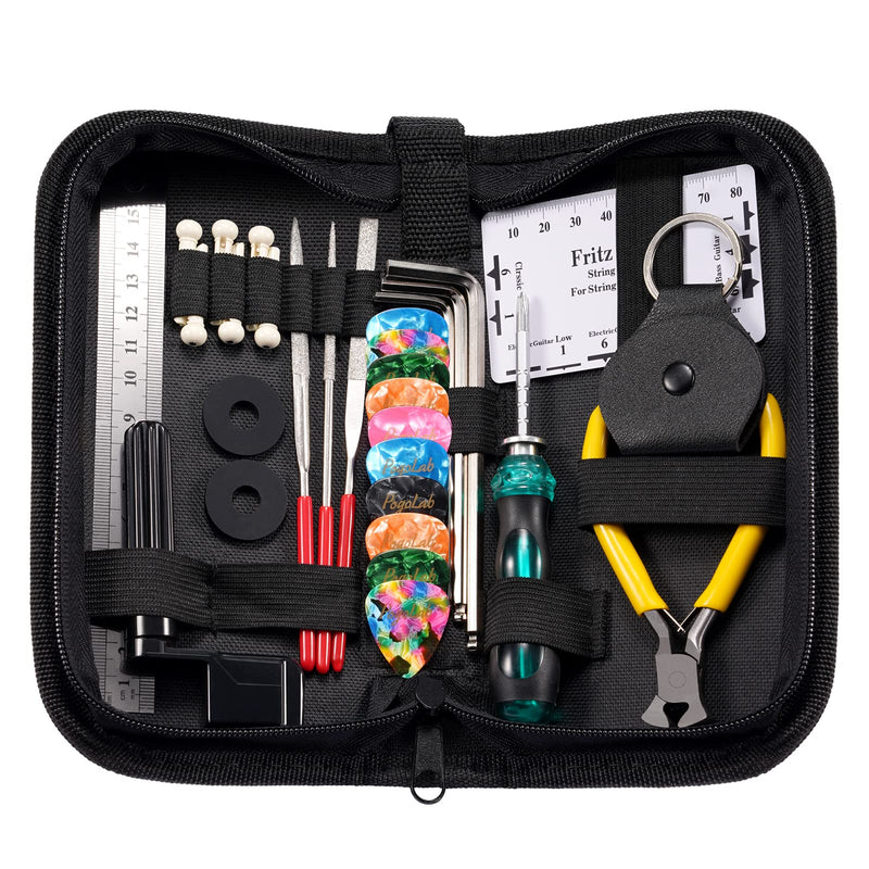 Guitar Repairing Maintenance Tool Kits, Pogolab 31Pcs Guitar Tool Kit with 10 Guitar Picks for Guitar Ukulele Bass Mandolin Banjo,Perfect Suit for Beginners