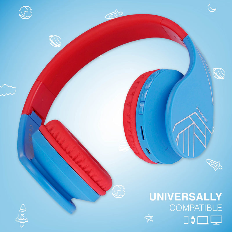 [AUSTRALIA] - Bluetooth Headphones for Kids, PowerLocus Wireless Foldable Headphones Over Ear, Headphone with Microphone, 85DB Volume Limit, Wireless and Wired Headset with Micro SD, FM for Cellphones, Tablets, PC Blue/Red 