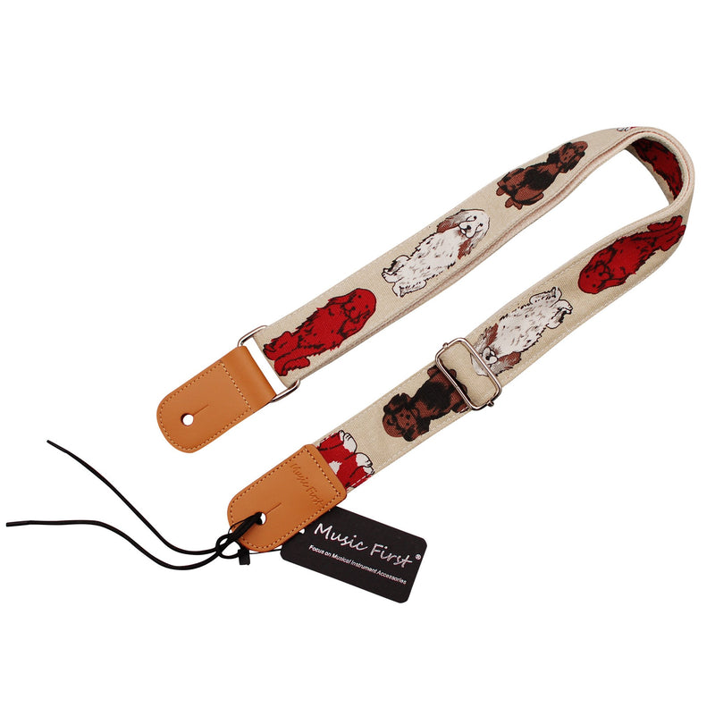 MUSIC FIRST Original Design “MR Dog” Soft Cotton & Genuine Leather Ukulele Strap Ukulele Shoulder Strap