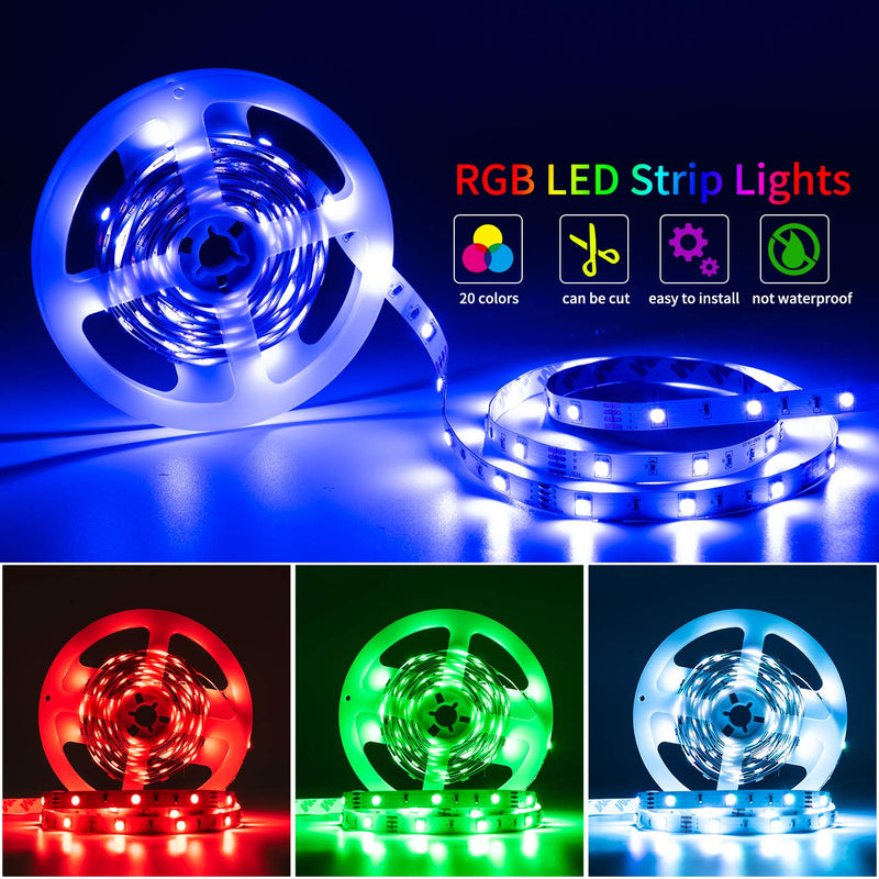 [AUSTRALIA] - DINJA LED Light Strip Rope 16.4ft 5M RGB with 44key RF Remote Control,Dimmable Color Changing Strip Lights Rope Lights for Girls Room Decor, Bedrooms,Kitchens,TV,Bar,Clubs Parties. Rgb (Red, Green, Blue) 