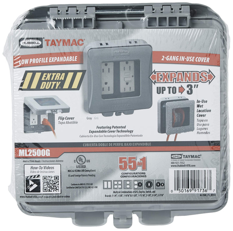 TayMac ML2500G Two-Gang Weatherproof Expandable Extra Duty In-Use Cover Gray Finish