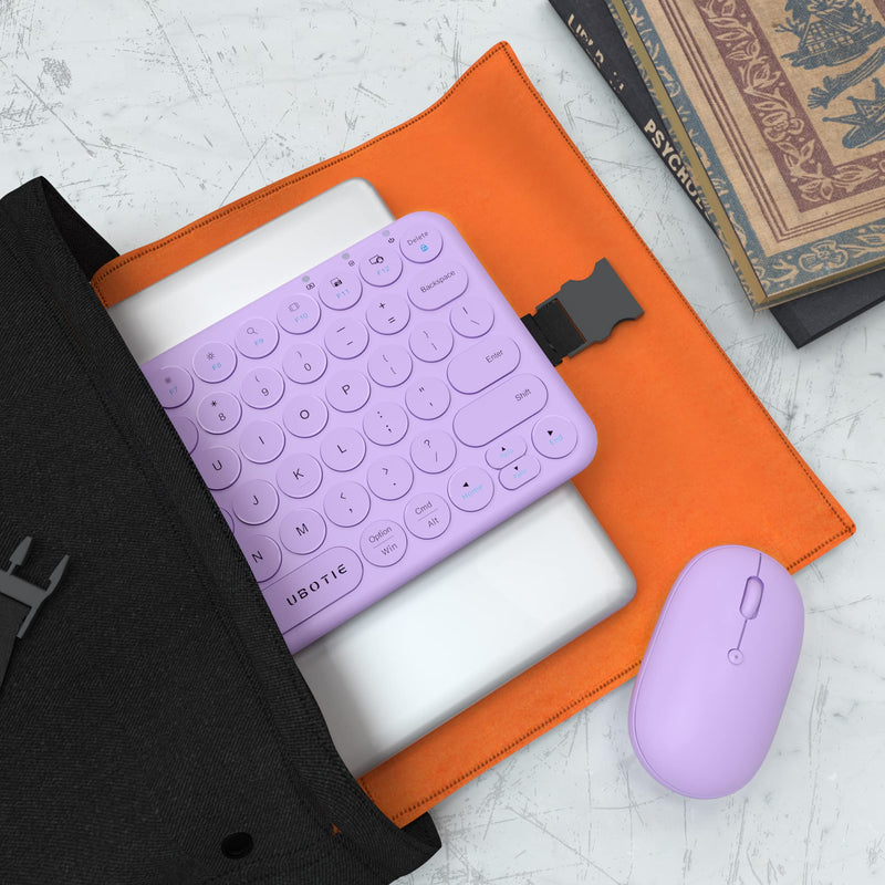 Mini Computer Wireless Keyboard and Mouse Combo, UBOTIE Colorful Compact Silent Linear Switch Round Keycaps TKL Keyboards with Optical Mouse for Travel Business(Purple) Purple