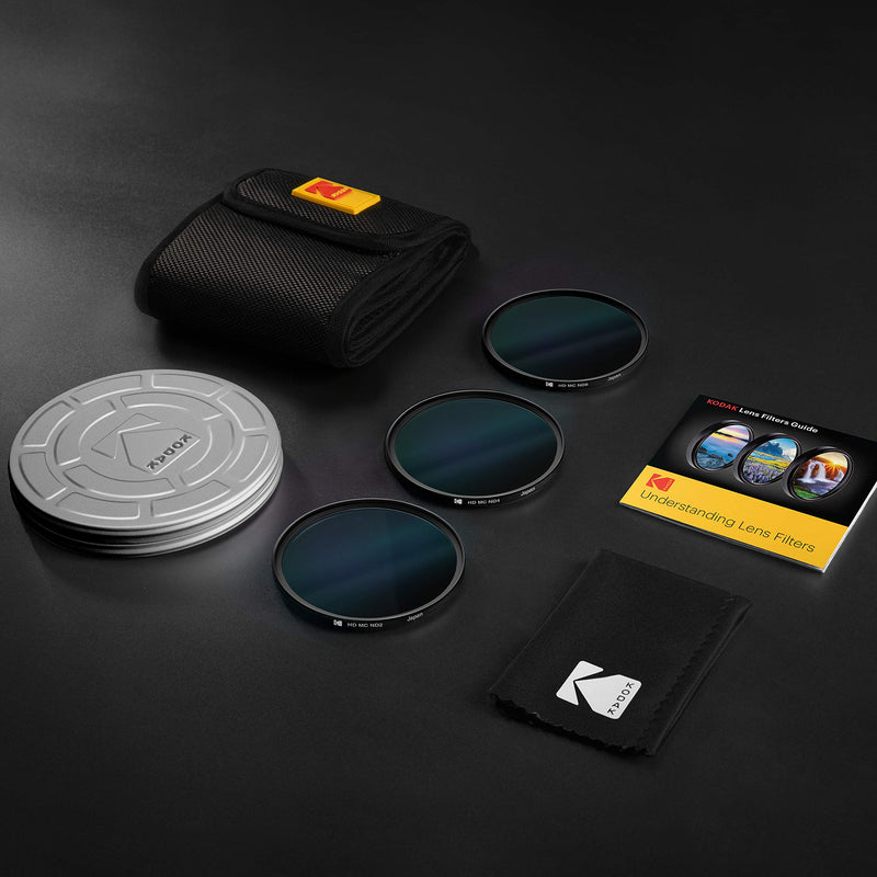 KODAK 67mm Neutral Density Filter Set | Pack of [3] ND2, ND4 & ND8 Filters | Prevent Overexposure Achieve Shallow Depth of Field Capture Motion Blur | Slim, Polished, Multi-Coated Glass & Mini Guide