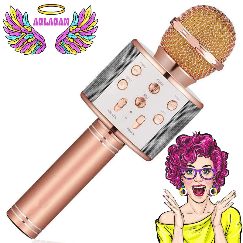 [AUSTRALIA] - Wireless Bluetooth Karaoke Microphone for Kids Christmas Birthday Home Party for Android/iPhone/PC or All Smartphone All-in-One Karaoke Machine (Rosegold) Rosegold 