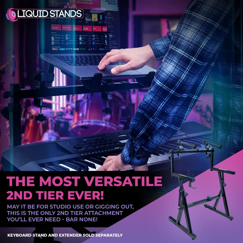 Liquid Stands 2 Tier Keyboard Stand Attachment - Adjustable Electric Digital Piano Stand for 54 - 88 Key Music Keyboards & Synths - Double Stand Extender for Square Tube Z Style Stands