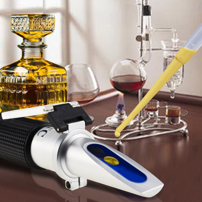 Optics Alcohol Refractometer 0-80% Volume Percent ATC for Alcohol Liquor Production Spirit Alcohol Measurement Ethanol with Water Distilled Beverages Winemakers with Extra LED Light & pipettes