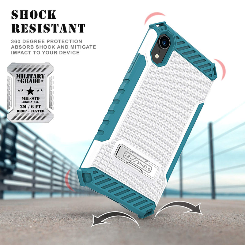 Beyond Cell TRISHIELD Series Rugged Cover with + [Belt Clip Holster] + [Built in Kickstand] Compatible with iPhone XR 6.1 -Light Blue Light Blue