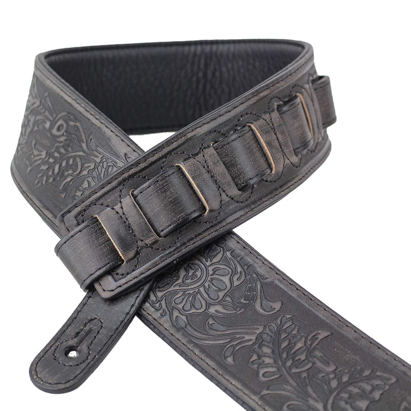 Walker & Williams LIF-02 “Weathered" Black Leather Padded Strap with Tooling