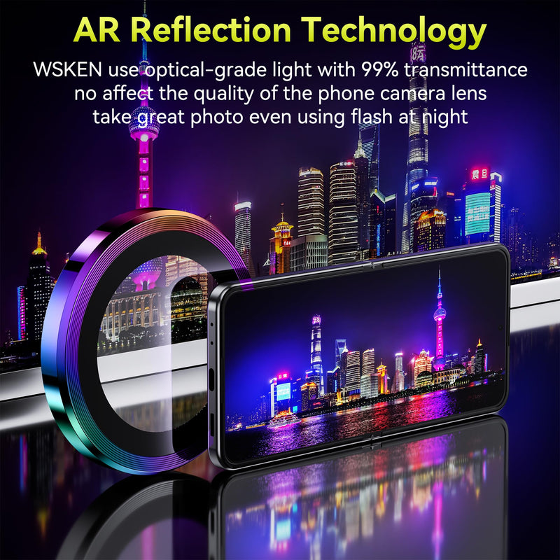 WSKEN for Z Flip 5 Camera Lens Protector Case Cover, Anti Scratch Ultra HD Tempered Metal Glass Camera Screen Protector Shockproof Film for Samsung Galaxy Z Flip 5 5G 2023 Accessories,Colorful Colorful