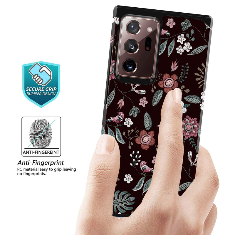 ShinyMax Galaxy Note 20 Ultra Case with Floral Design,Samsung Note 20 Ultra Phone Case,Hybrid Dual Layer Armor Protective Cover Sturdy Anti-Scratch Shockproof Case for Women and Girls-Flowers/Black Floral 01