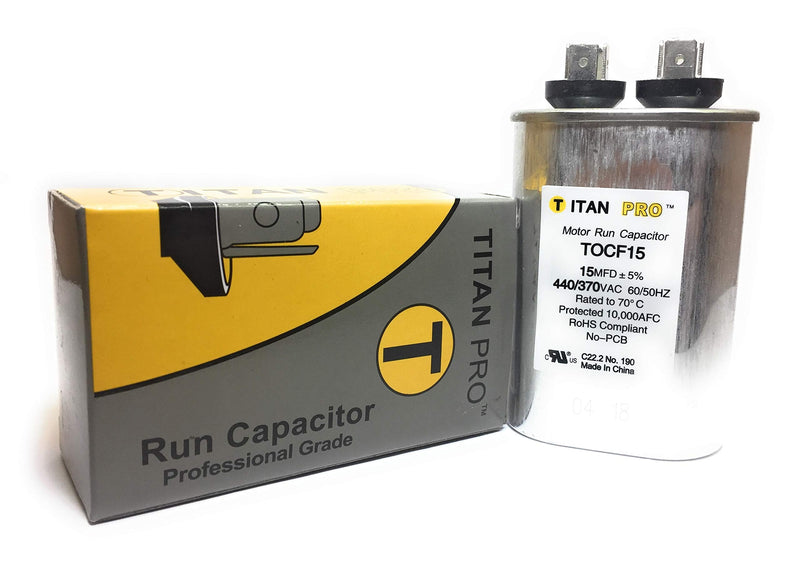 Motor Run Capacitor, 15 MFD, 3-9/16 in. H