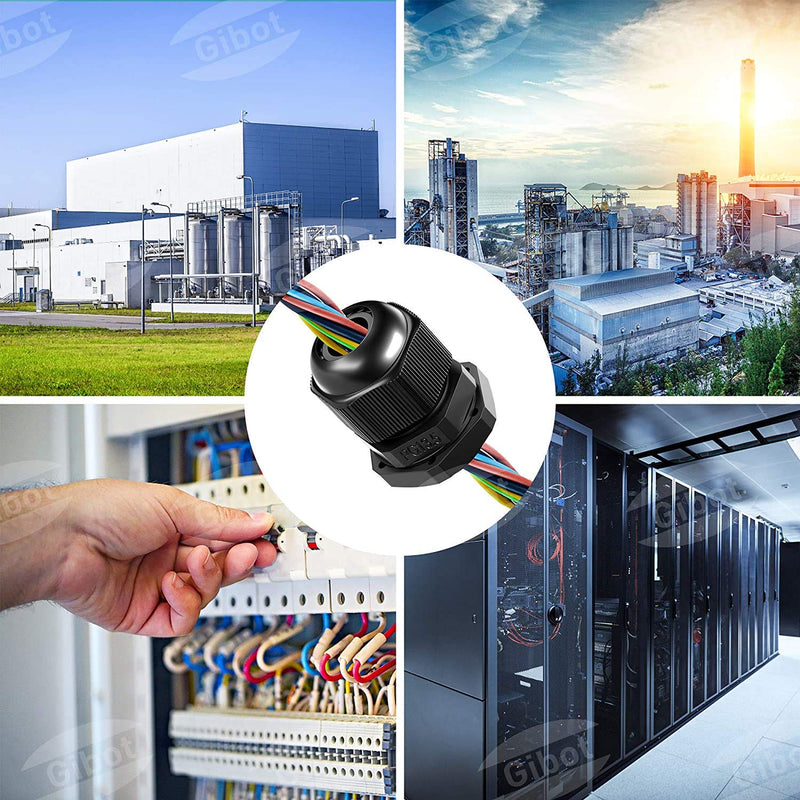 GiBot Cable Glands - 25 Pack Plastic Waterproof 3.5-13mm Cable Glands Joints Wire Protectors, PG 7/9/11/13.5/16, Black