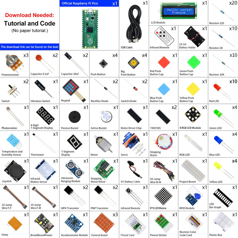 Freenove Ultimate Starter Kit for Raspberry Pi Pico (Included) (Compatible with Arduino IDE), 587-Page Detailed Tutorial, 222 Items, 99 Projects, Python C Java Code Ultimate Kit with Pico