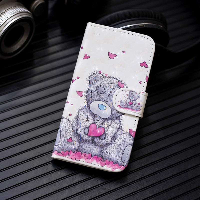 Samsung Galaxy A52 5G/4G / Galaxy A52S 5G Case Flip 3D Shockproof Wallet Phone Cases Folio Leather Magnetic Protective Cover Bumper TPU with Stand Card Slots Love Heart Bear