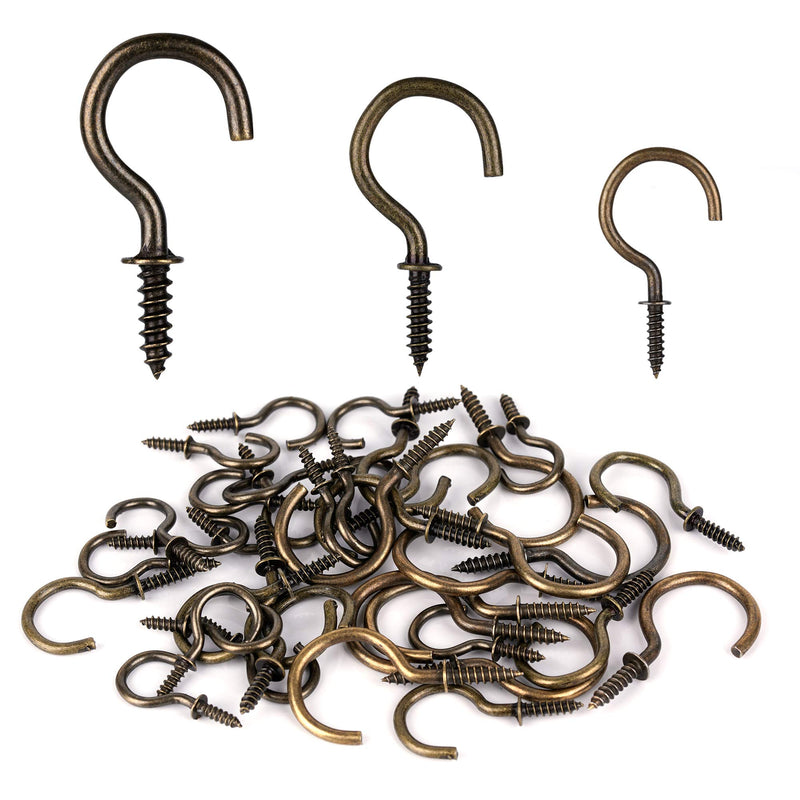 40 Pieces Screw Cup Hooks, 3 Sizes Bronze Screw-in Hooks Ceiling Hooks Plant Hooks for Hanging DIY Jewelry, Christmas Lights, Flower Baskets, Decorations