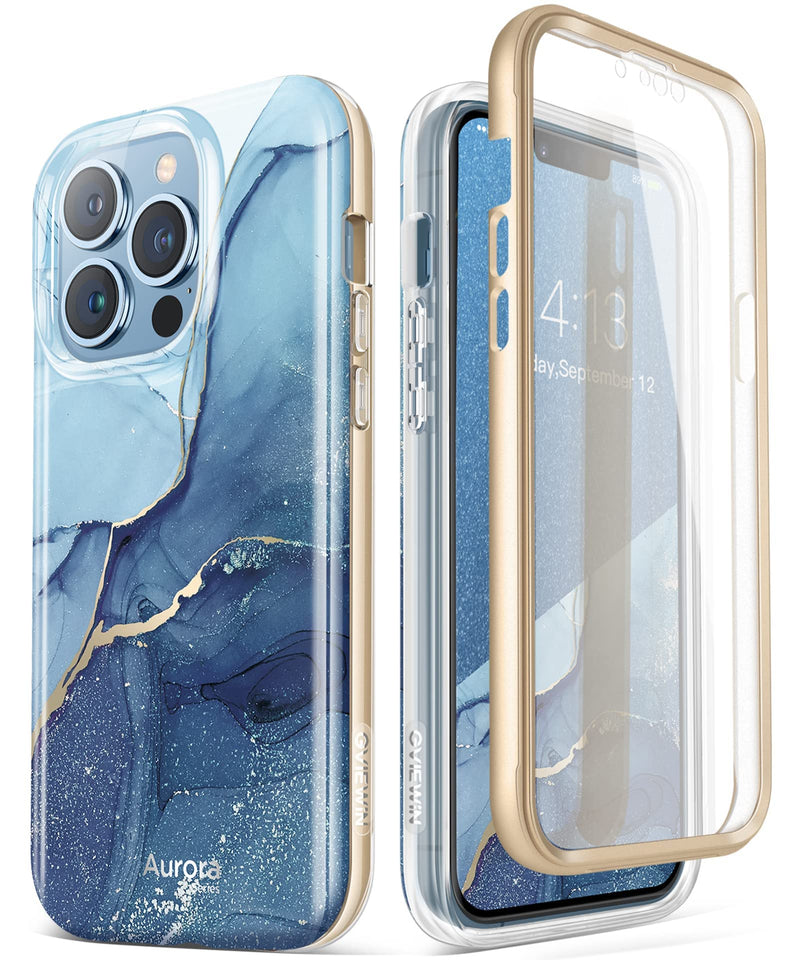 GVIEWIN Bundle - Compatible with iPhone 13 Pro [Built-in Screen Protector] Case + Case for AirPods Pro (Navy Blue) (2 Items Bundle)