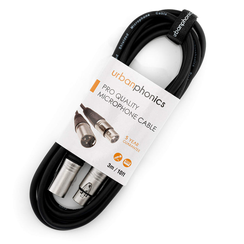 Urbanphonics XLR Mic Cable | Premium Quality Pro Microphone Lead | Balanced Male XLR to Female XLR | 3 Metre Black | Clearer Sound for PA Systems, Studio Recording, Mixers, Amplification & Speakers