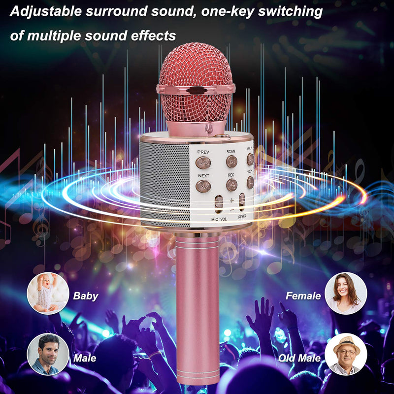 Karaoke Wireless Microphone, Ankuka Bluetooth Microphone Handheld Portable Karaoke Player, Home KTV Player with Record Function, Gift for Kids(Rose gold) Pink