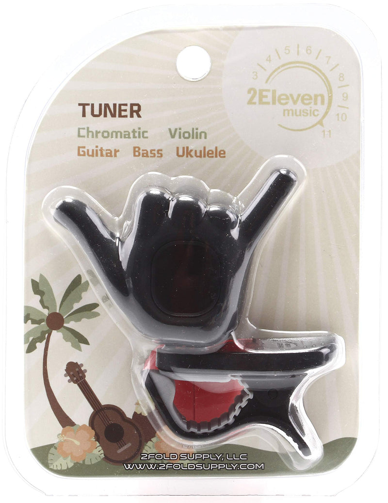 2Eleven Music Hang Loose Shaka Hand Gesture Chromatic Clip On Tuner for Ukulele, Guitar, Bass, Violin and Other Stringed Musical Instruments (Black) Black