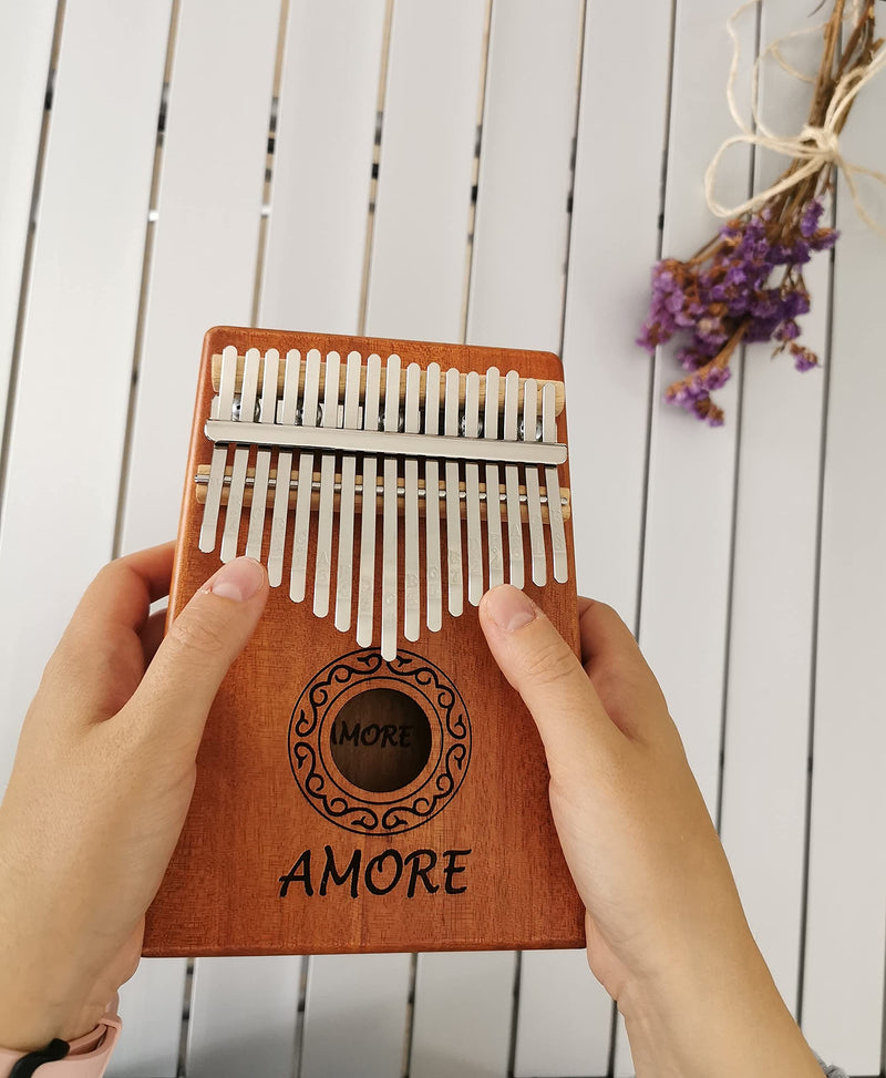 AMORE Kalimba Thumb Piano 70 Song Book Tabs 17 Keys Portable Mbira Finger Piano Small Musical Instruments Gifts for Kids and Adults Beginners All in One Kit
