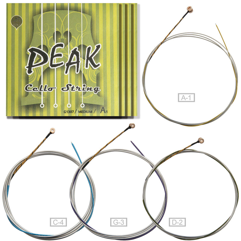 MI&VI PEAK Cello Strings — 1/2 Scale Full Set (A-D-G-C) | Student Best Choice | German Steel Rope Core | Ball-Ends | Medium Gauge Tension - By MIVI Music Cello 1/2