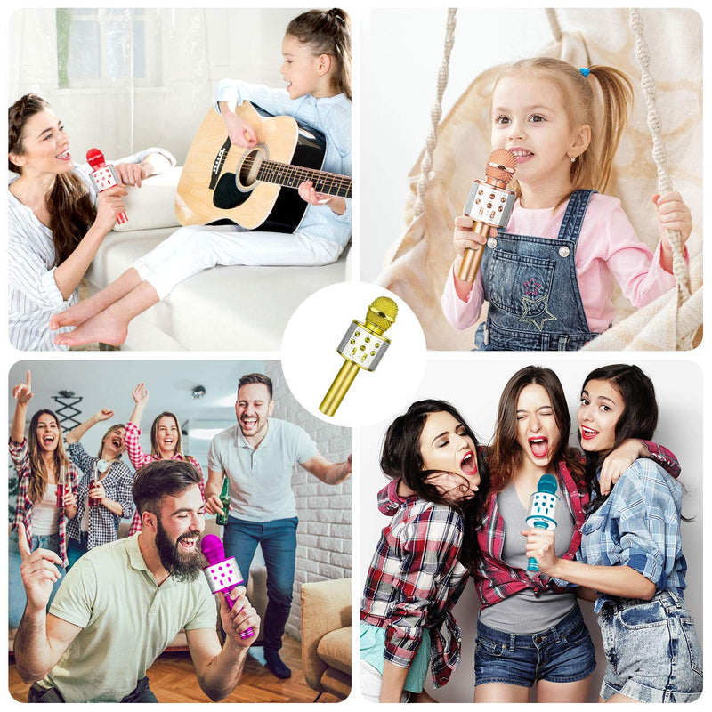 [AUSTRALIA] - Toys for 3-12 Year Old Boys Girls, Fricon Portable Bluetooth Wireless Microphone Karaoke Machine with Speaker for Kids Age 5-10 Birthday Gifts for 3-12 Year Old Boys Teen Girls Champagne 