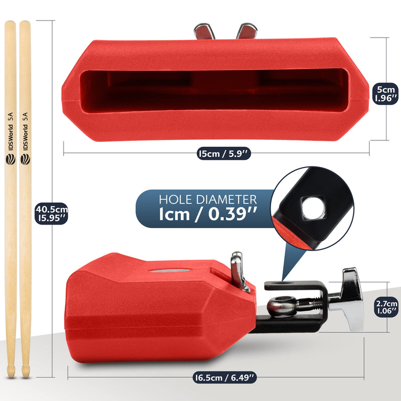 Idsworld Jam Drum Block Latin Percussion Red Plastic Musical Instrument Adjustable Mount Bracket with A5 Maple Drum Sticks Set